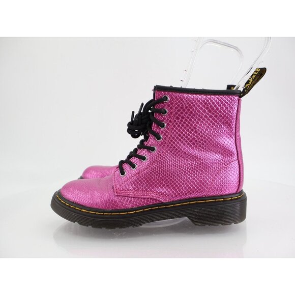 Dr Martens Girls 1460 J Boots Size 2 Pink Croc Reptile Lace Up Combat Shoe - Picture 4 of 11